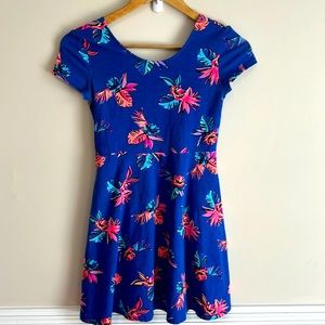 Girls sz 14 dress blue with pink/purple flowers